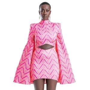 Claude Kameni Lavie Pink Chevron Cutout Bell Sleeve Mini Dress Pageant S Stage
